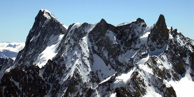 Rochefort Ridge between Grand Jorasses and Dent du Geant in the Mont Blanc Massif