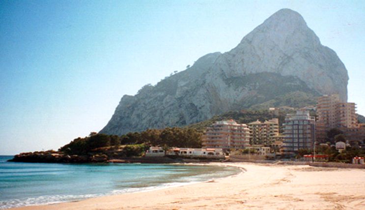 Calpe at the foot of the Peñón de Ifach, ( Ifach Rock ). on the Costa Blanca in Spain